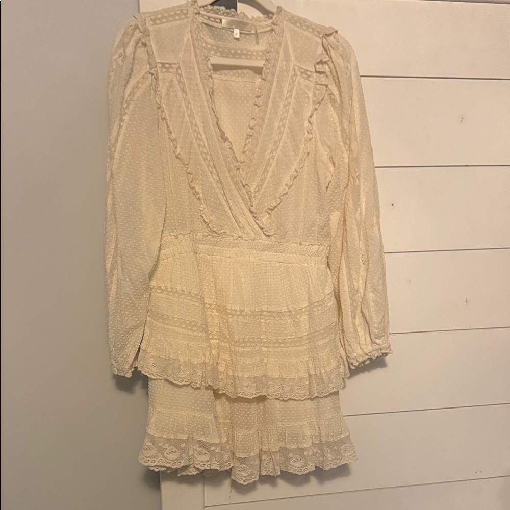 LoveShackFancy Cream Long Sleeve Dress